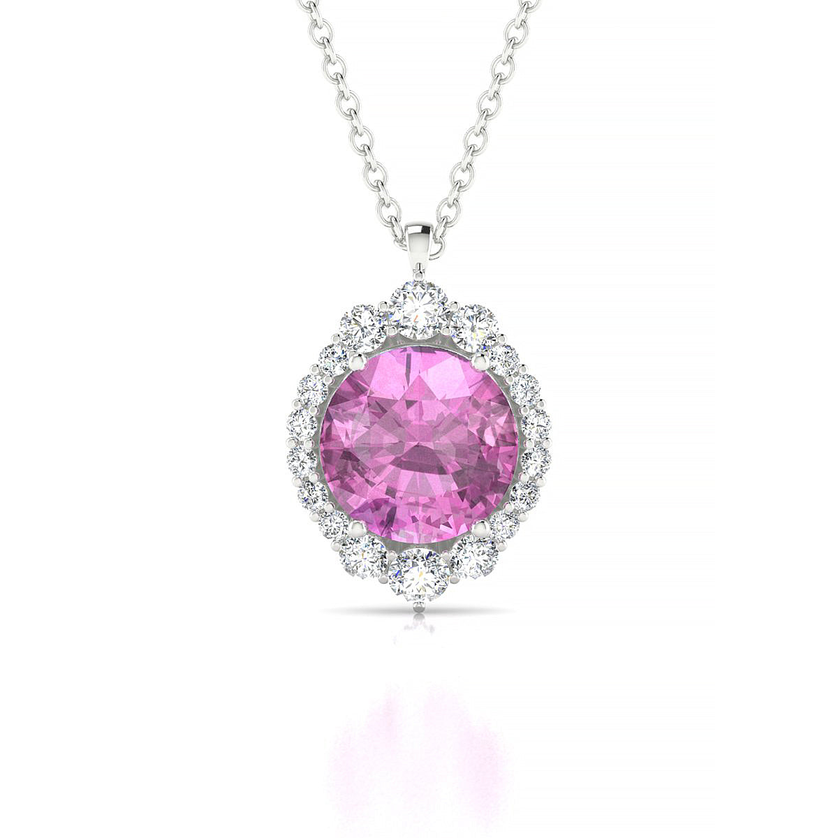 Romance | 18k White Gold 8 mm Round Pink Sapphire Pendant
