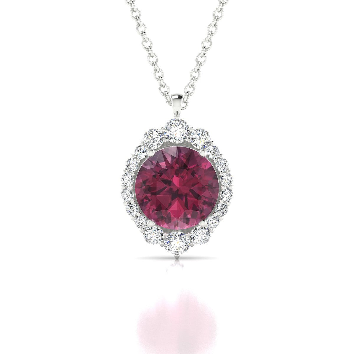 Romance | 18k White Gold 8 mm Round Rhodolite Pendant