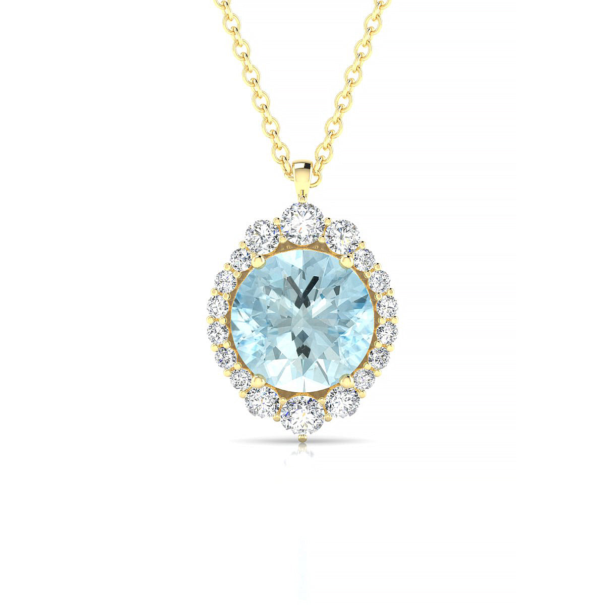 Romance | 18k Yellow Gold 8 mm Round Aquamarine Pendant