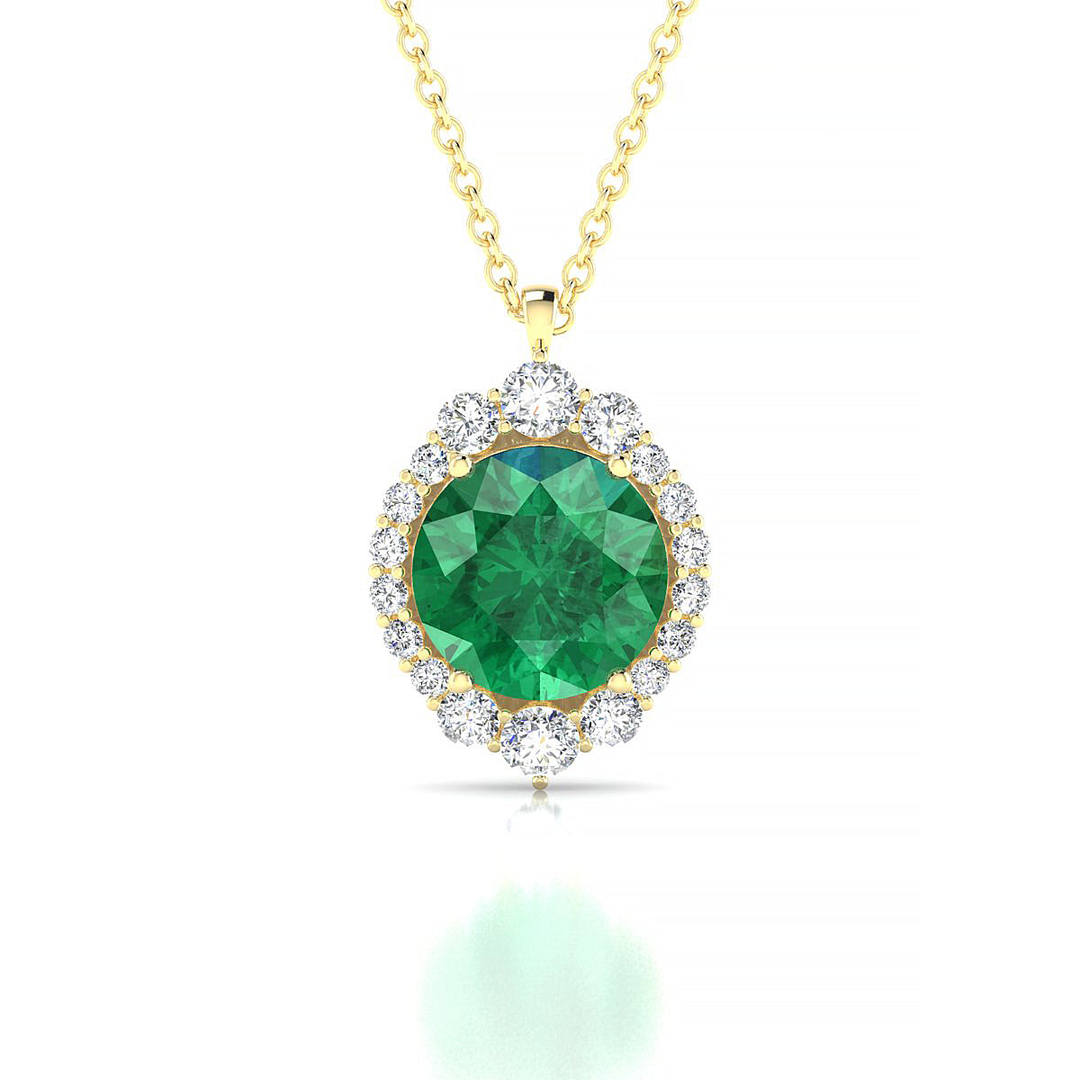 Romance | 18k Yellow Gold 8 mm Round Emerald Pendant