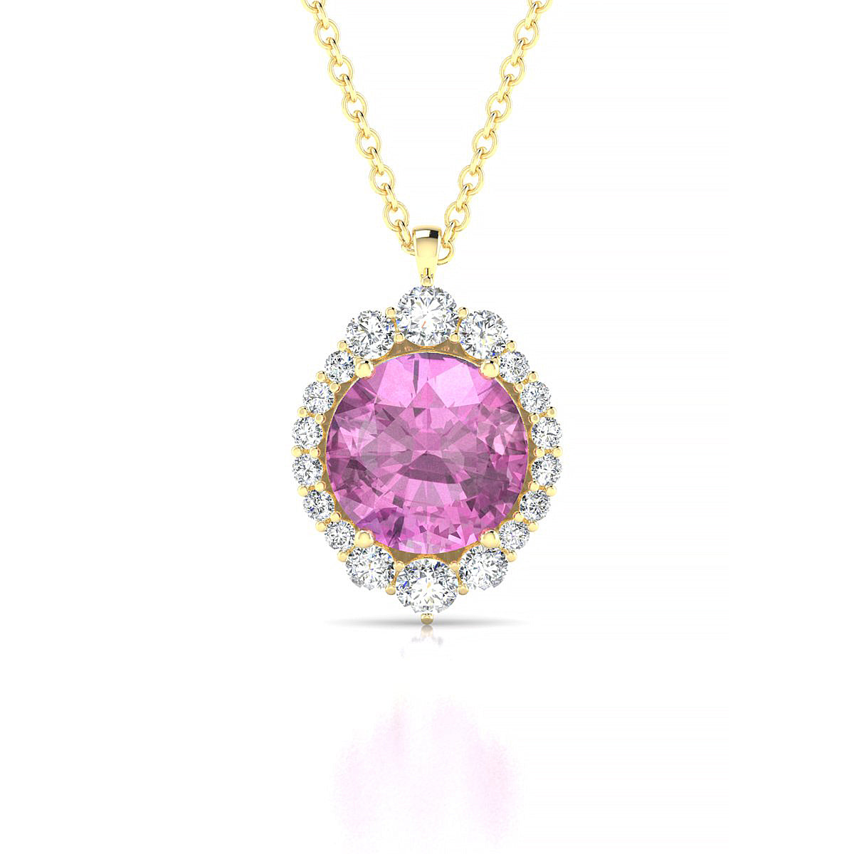 Romance | 18k Yellow Gold 8 mm Round Pink Sapphire Pendant