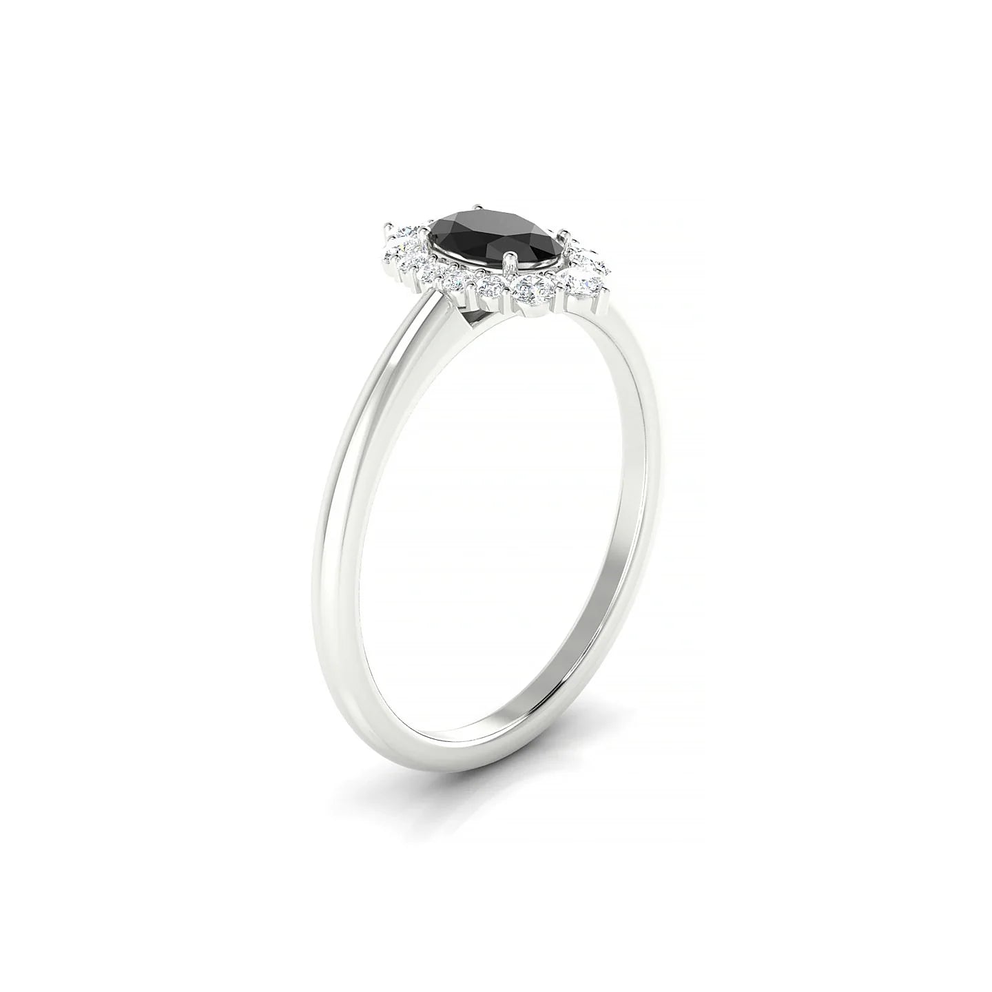 Romance | 18k White Gold 6 x 4 mm Oval Black Diamond Ring