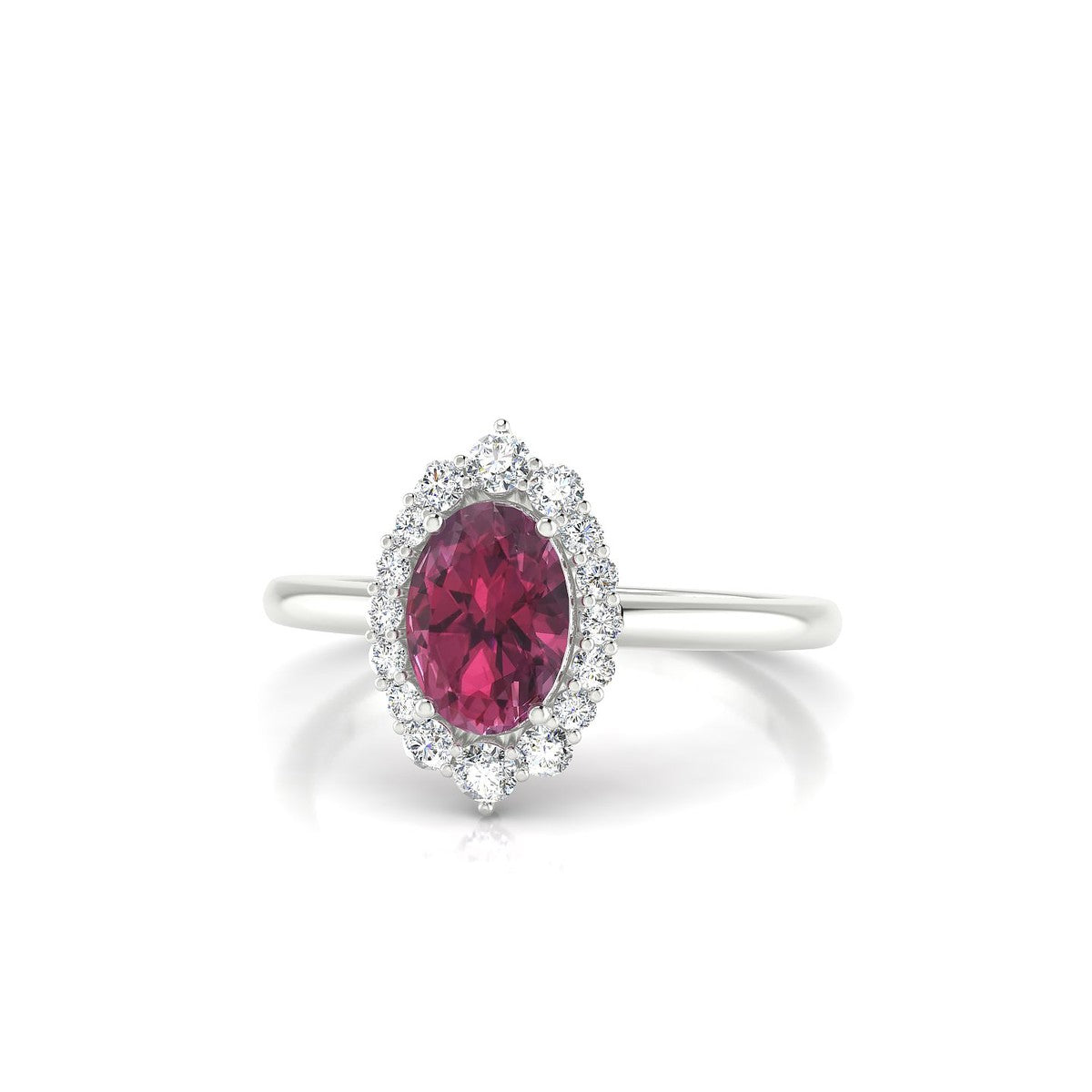 Romance | 18k White Gold 7 x 5 mm Oval Rhodolite Ring