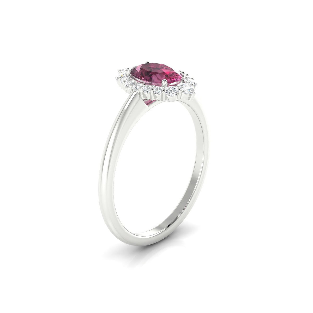 Romance | 18k White Gold 7 x 5 mm Oval Rhodolite Ring