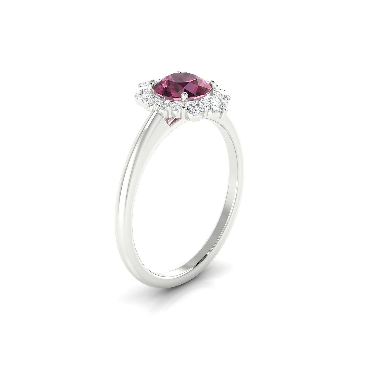 Romance | 18k White Gold 6 mm Round Rhodolite Ring