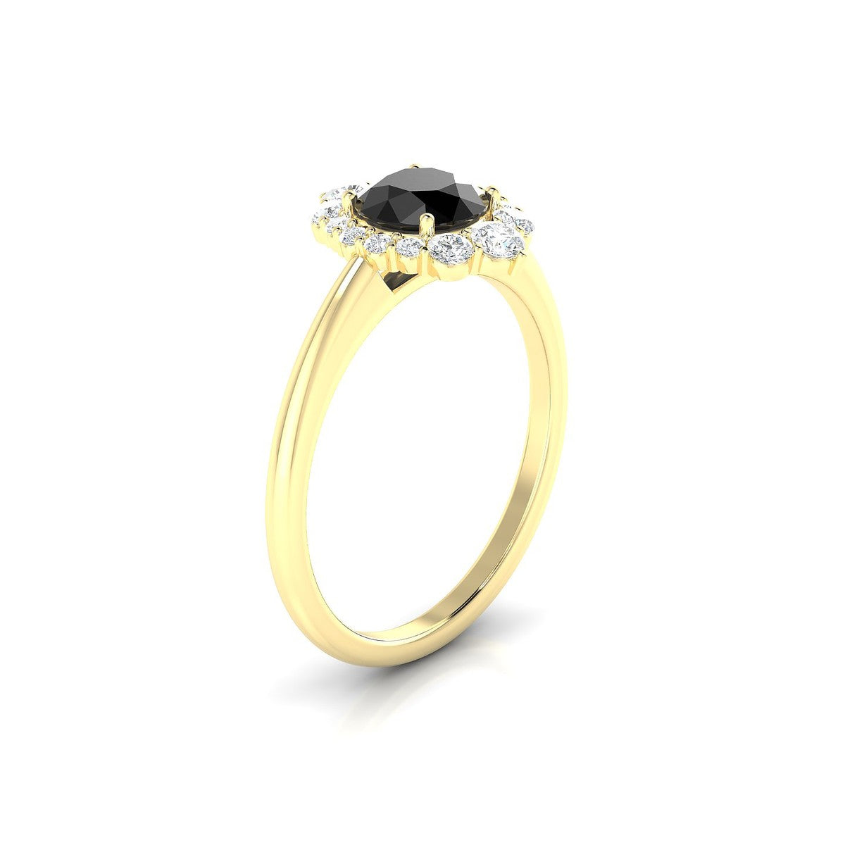 Romance | 18k Yellow Gold 6 mm Round Black Diamond Ring