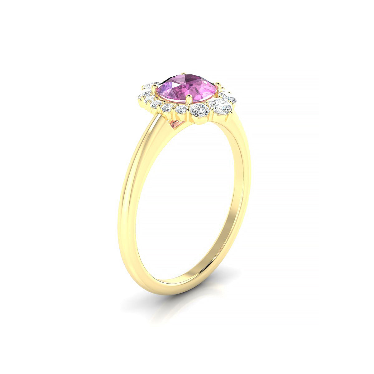 Romance | 18k Yellow Gold 6 mm Round Pink Sapphire Ring