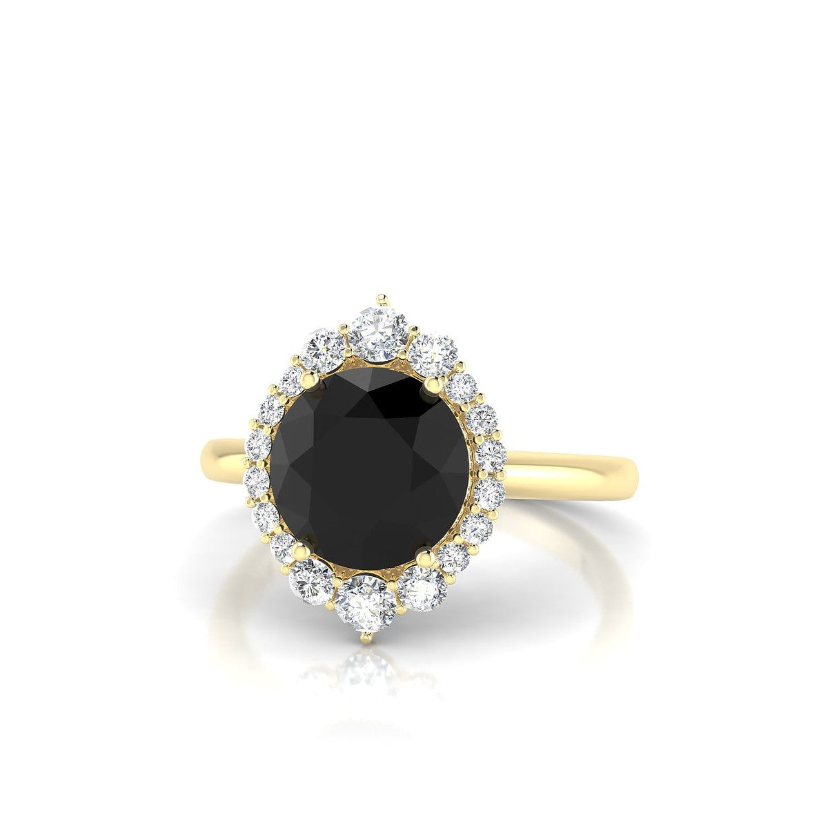 Romance | 18k Yellow Gold 8 mm Round Black Diamond Ring