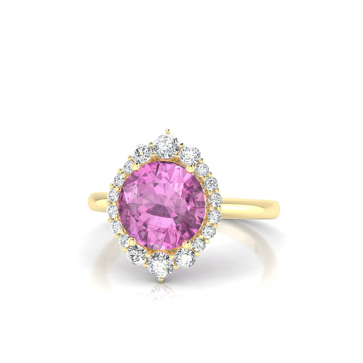 Romance | 18k Yellow Gold 8 mm Round Pink Sapphire Ring