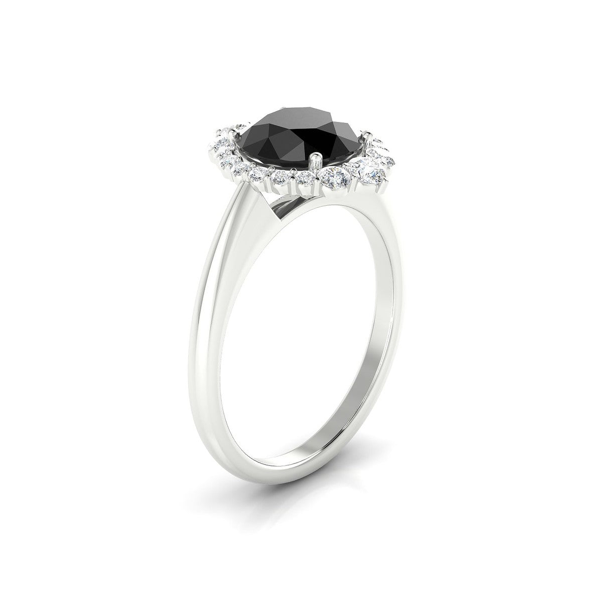 Romance | 18k White Gold 8 mm Round Black Diamond Ring