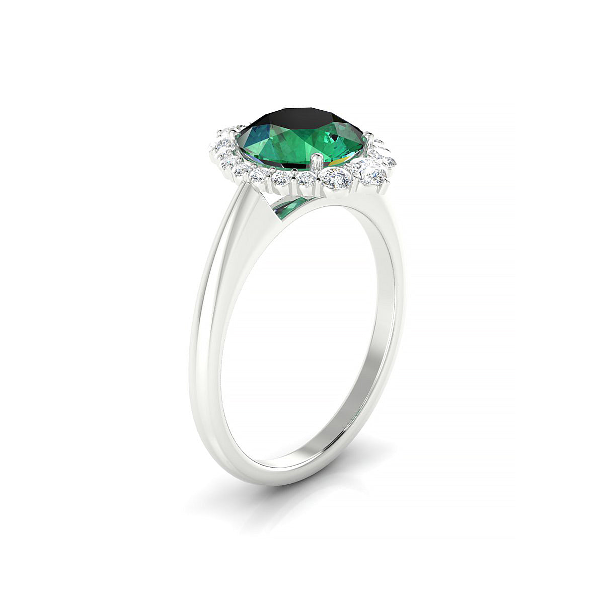 Romance | 18k White Gold 8 mm Round Emerald Ring