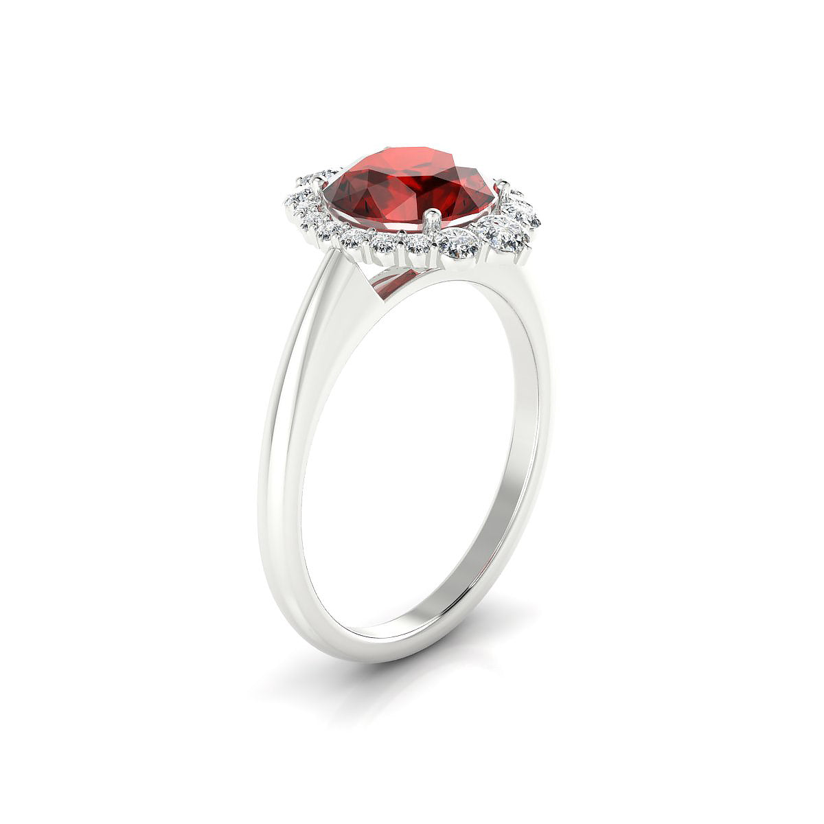 Romance | 18k White Gold 8 mm Round Garnet Ring