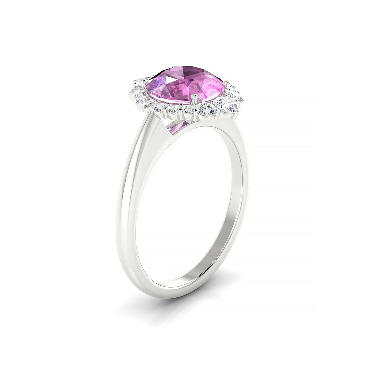 Romance | 18k White Gold 8 mm Round Pink Sapphire Ring