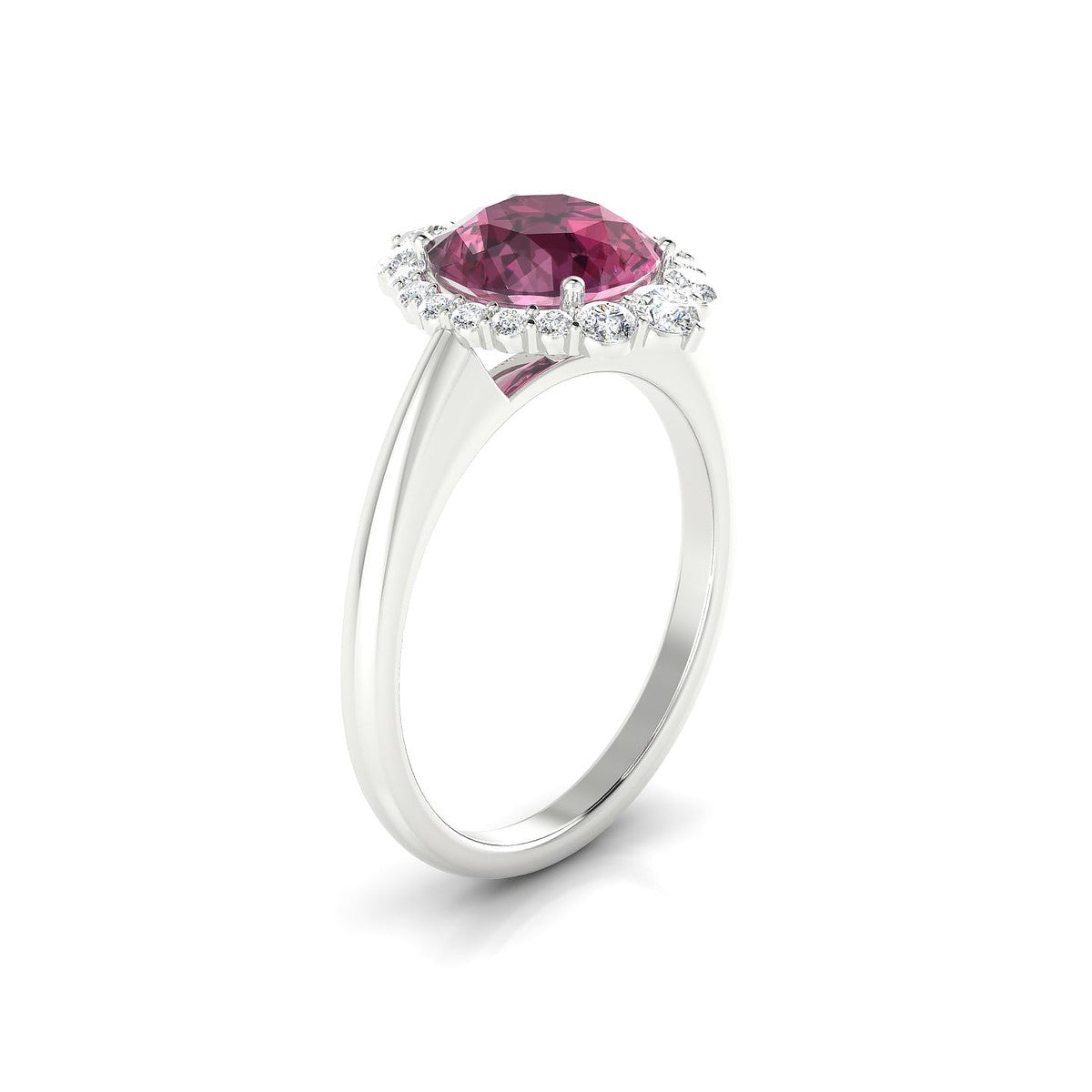 Romance | 18k White Gold 8 mm Round Rhodolite Ring