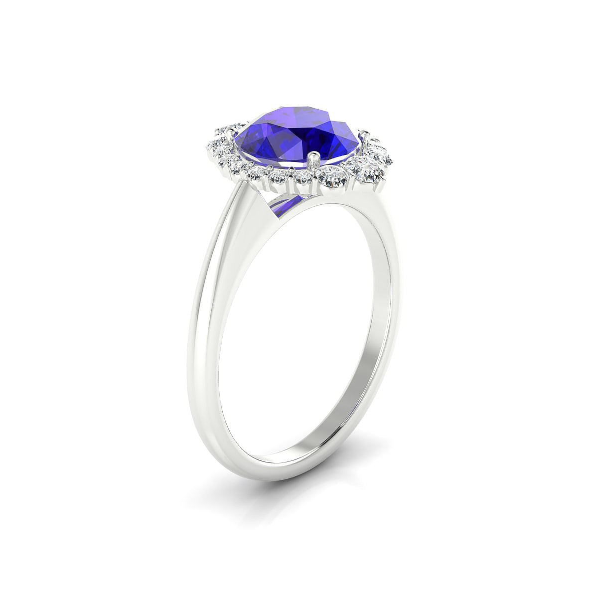 Romance | 18k White Gold 8 mm Round Tanzanite Ring