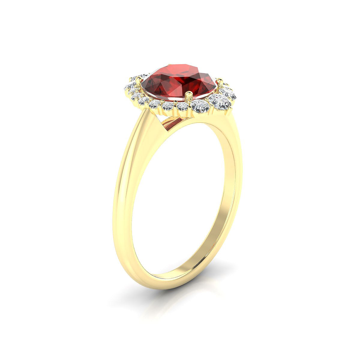 Romance | 18k Yellow Gold 8 mm Round Garnet Ring