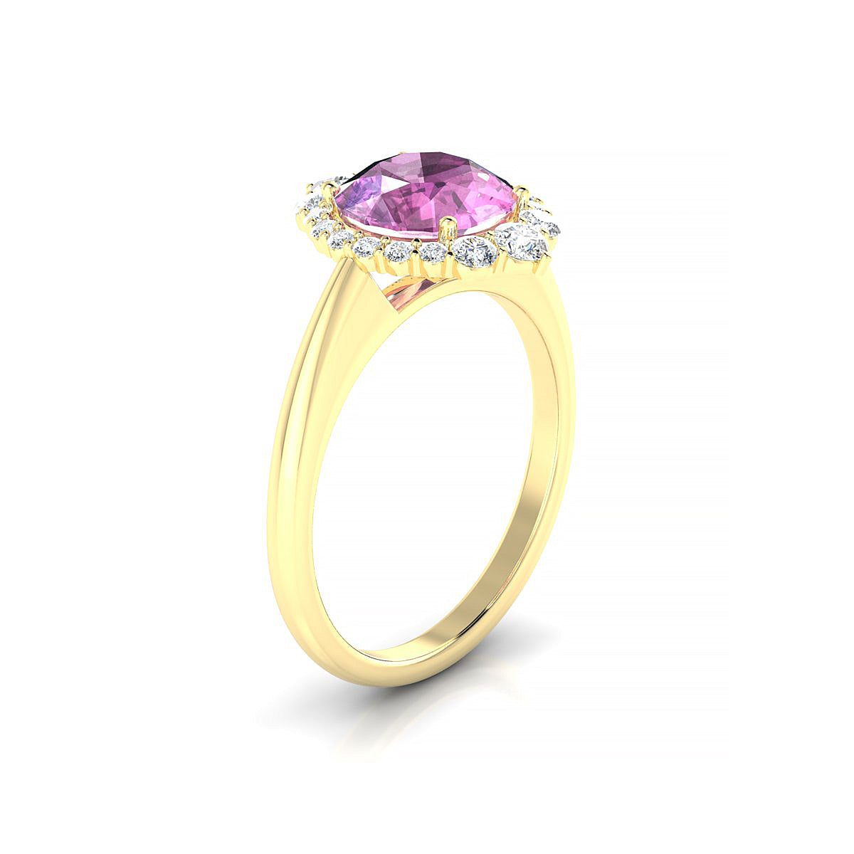 Romance | 18k Yellow Gold 8 mm Round Pink Sapphire Ring