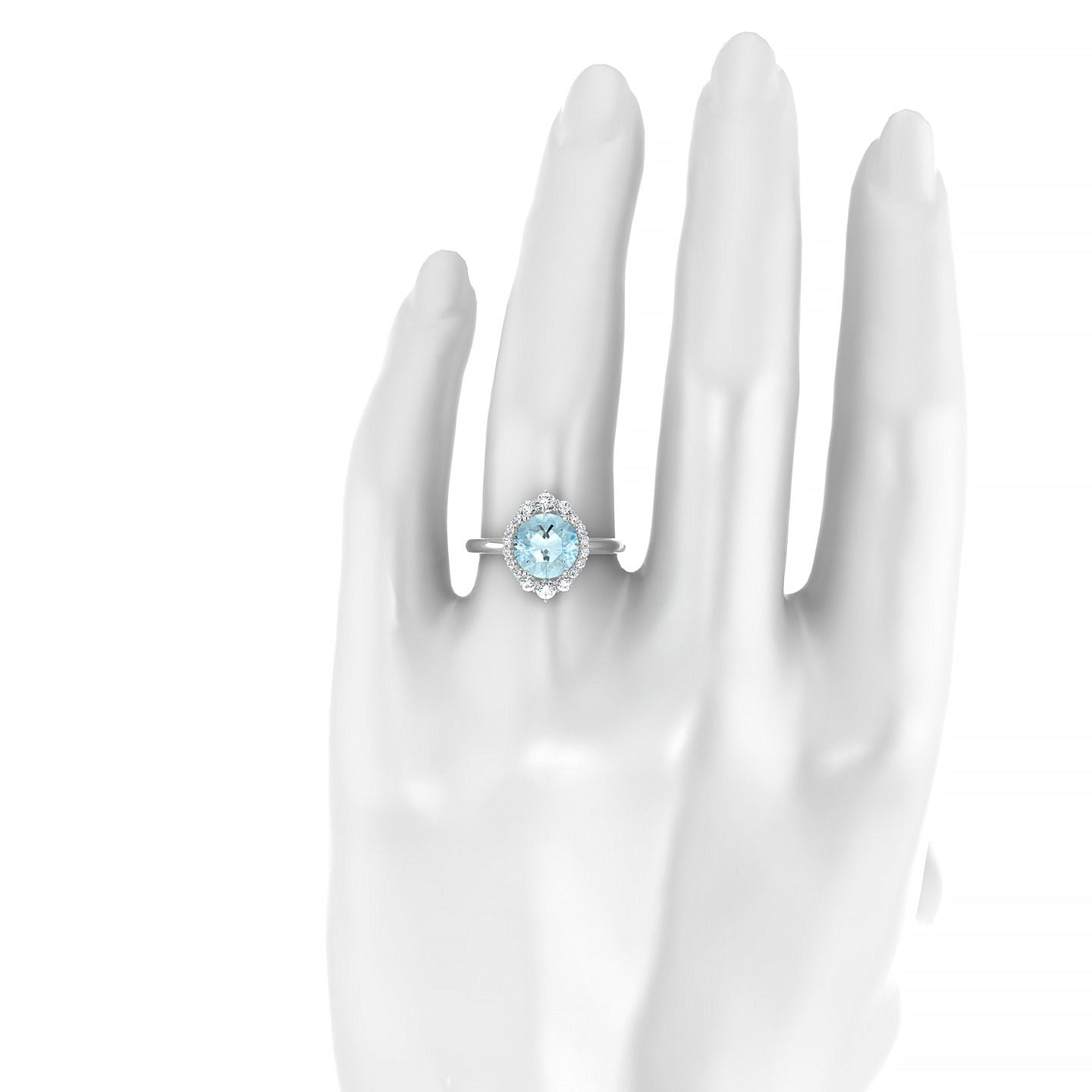 Romance | 18k White Gold 8 mm Round Aquamarine Ring