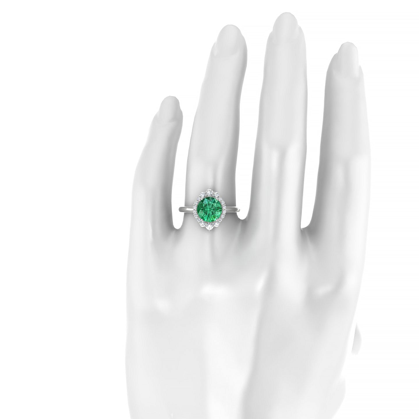 Romance | 18k White Gold 8 mm Round Emerald Ring