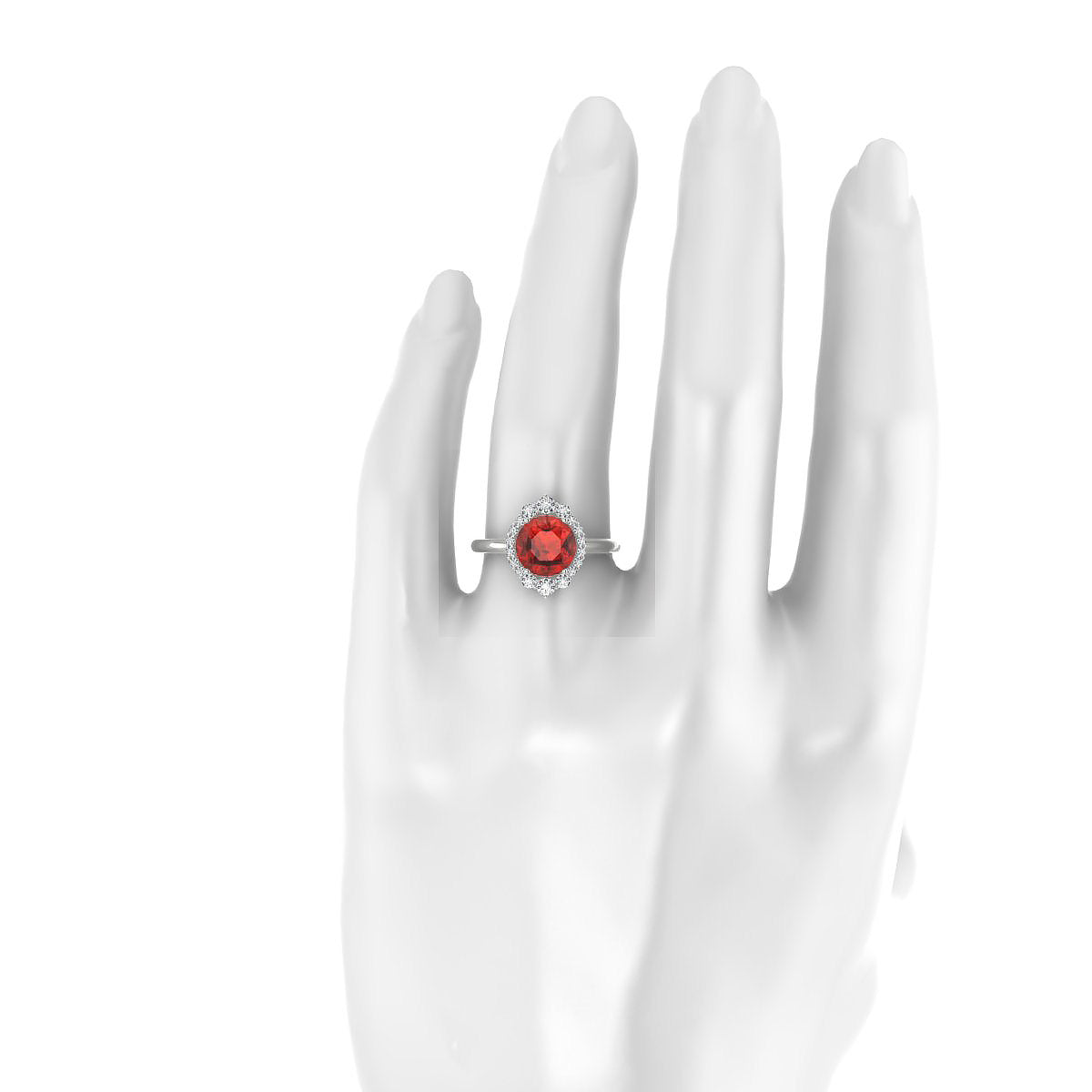 Romance | 18k White Gold 8 mm Round Garnet Ring