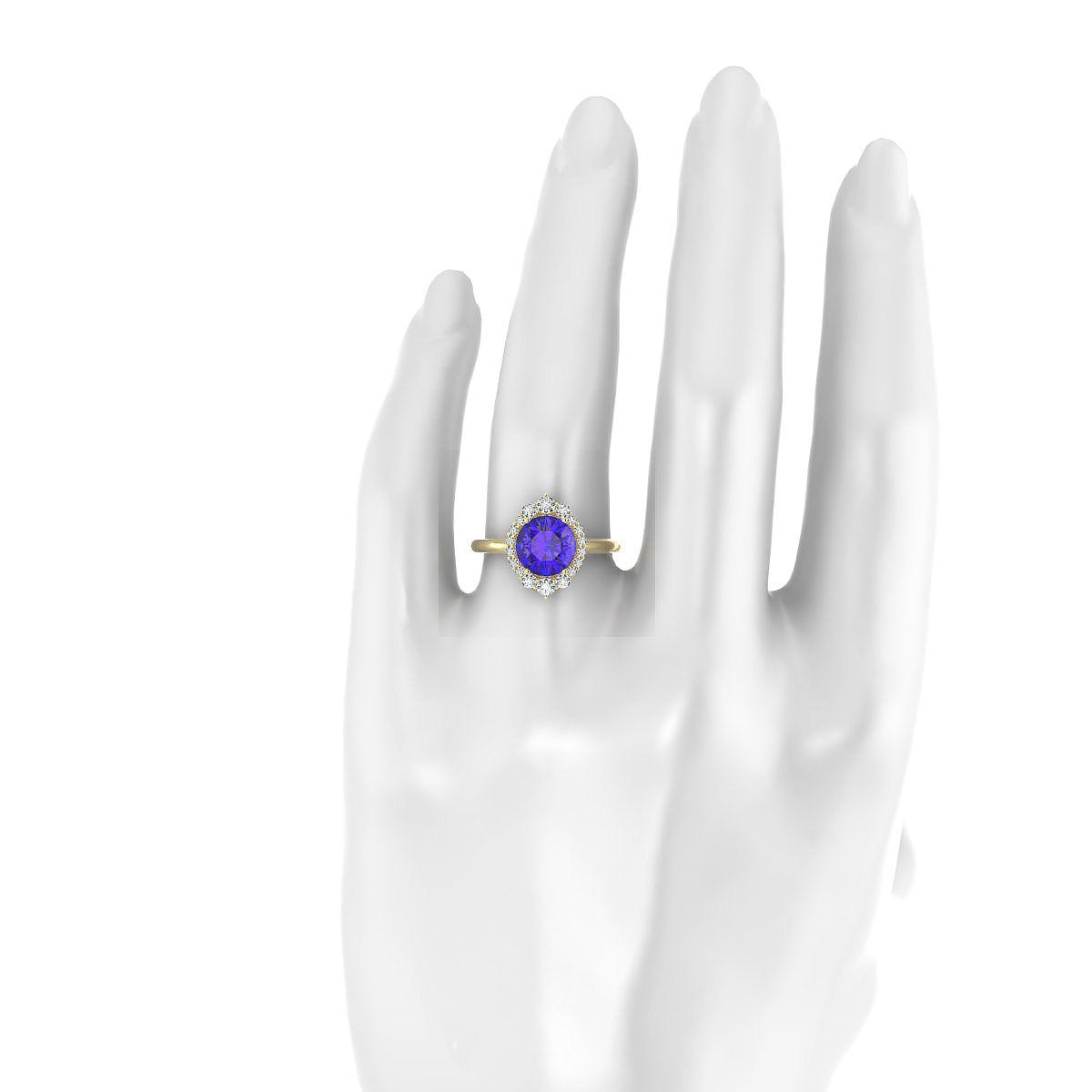 Romance | 18k Yellow Gold 8 mm Round Tanzanite Ring