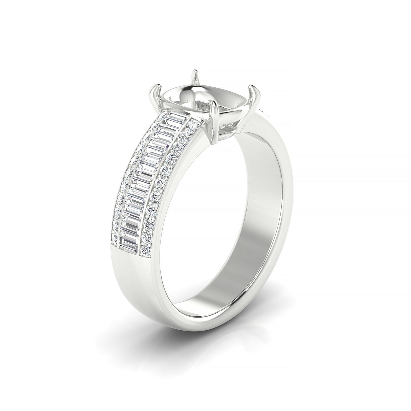 Royal Cushion 2-2.99 ct | 18k White Gold Side Stones Ring