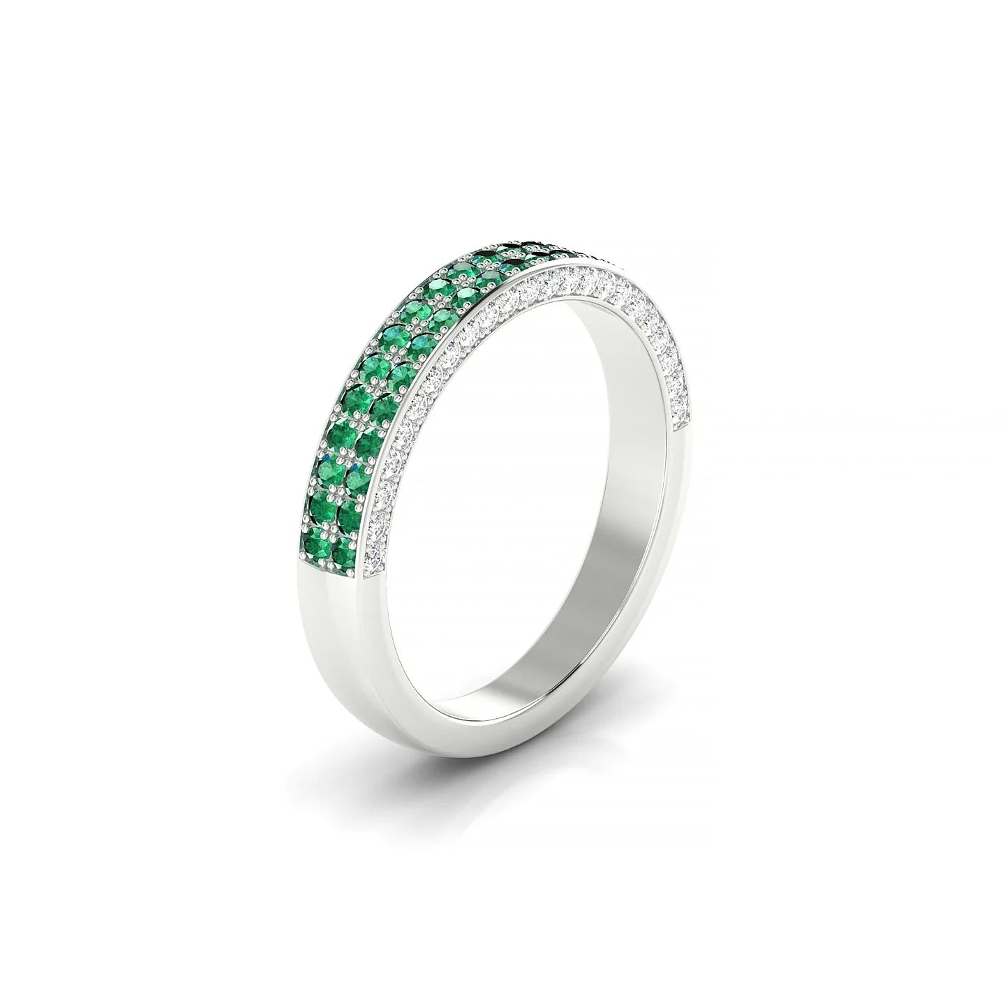 Seraph | 18k White Gold 1.3 mm Round Emerald & Diamond Ring