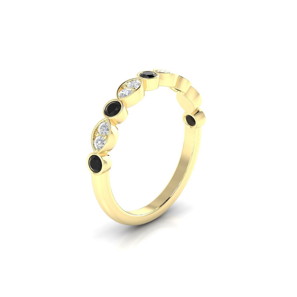 Serenity | 18k Yellow Gold 2.5 mm Round Black Diamond Ring