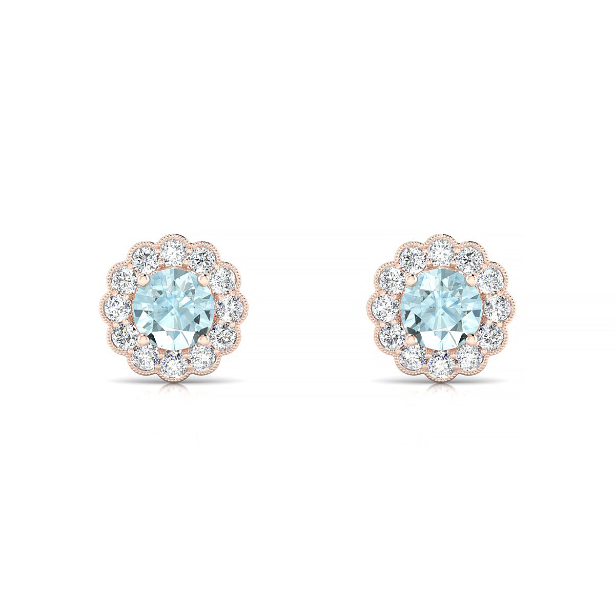 Solace | 18k Rose Gold 4.5 mm Round Aquamarine Earrings