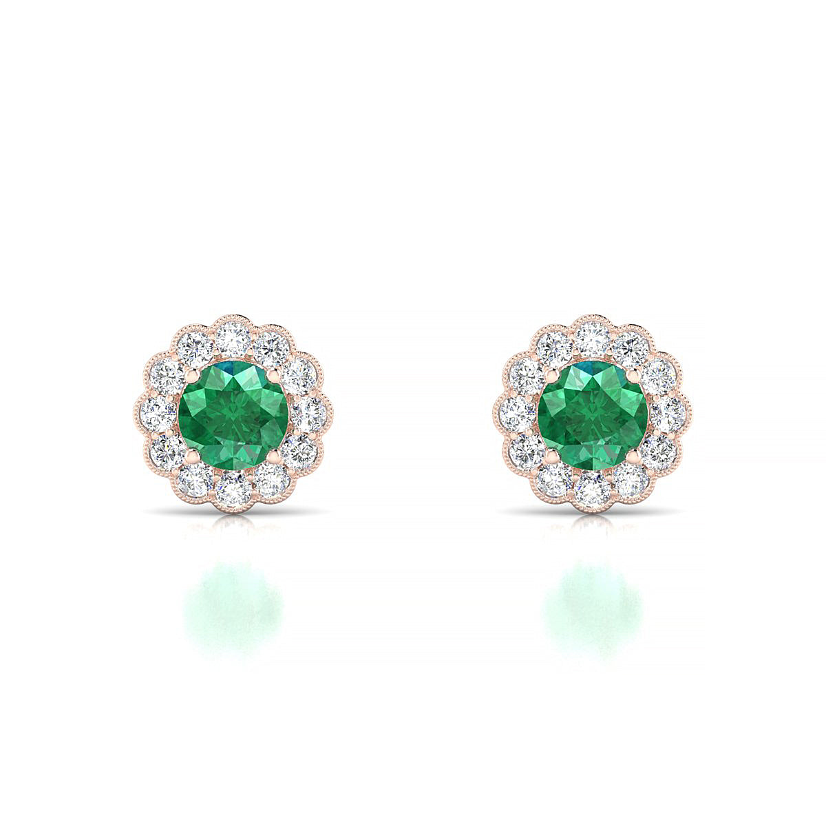 Solace | 18k Rose Gold 4.5 mm Round Emerald Earrings