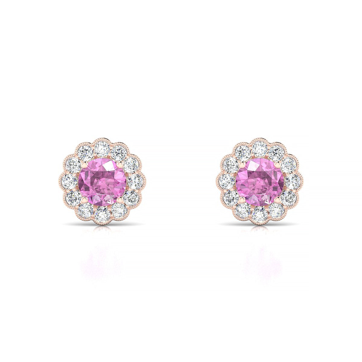 Solace | 18k Rose Gold 4.5 mm Round Pink Sapphire Earrings