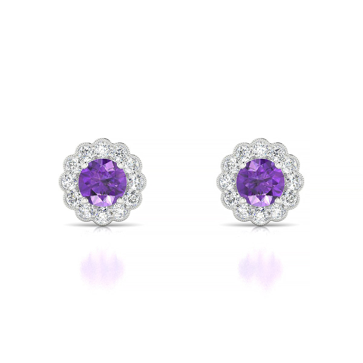 Solace | 18k White Gold 4.5 mm Round Amethyst Earrings