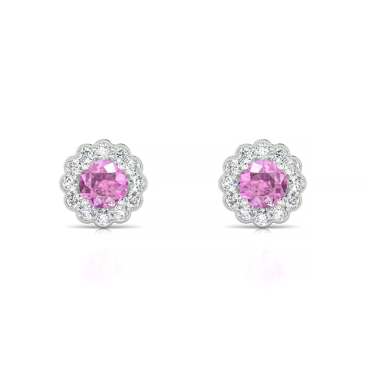 Solace | 18k White Gold 4.5 mm Round Pink Sapphire Earrings