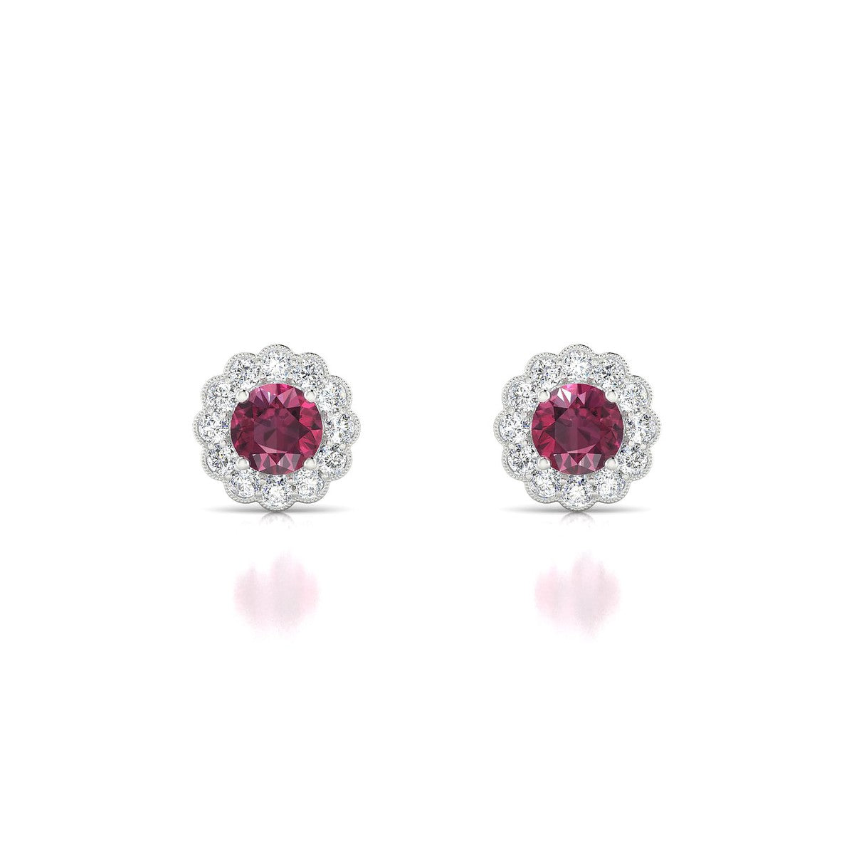 Solace | 18k White Gold 4.5 mm Round Rhodolite Earrings