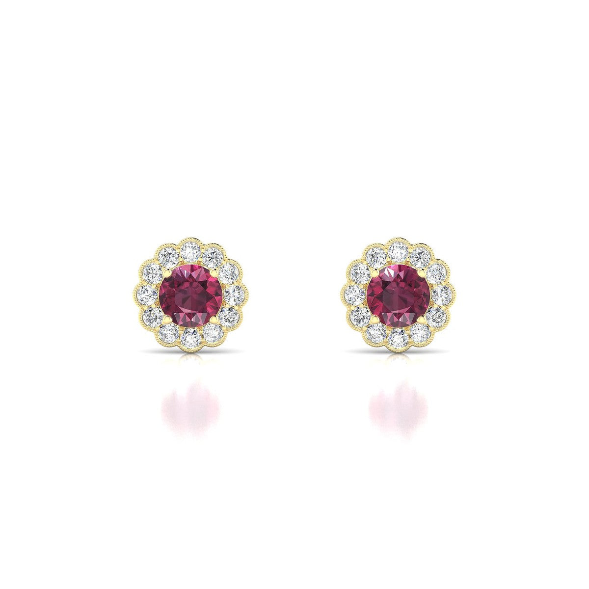 Solace | 18k Yellow Gold 4.5 mm Round Rhodolite Earrings