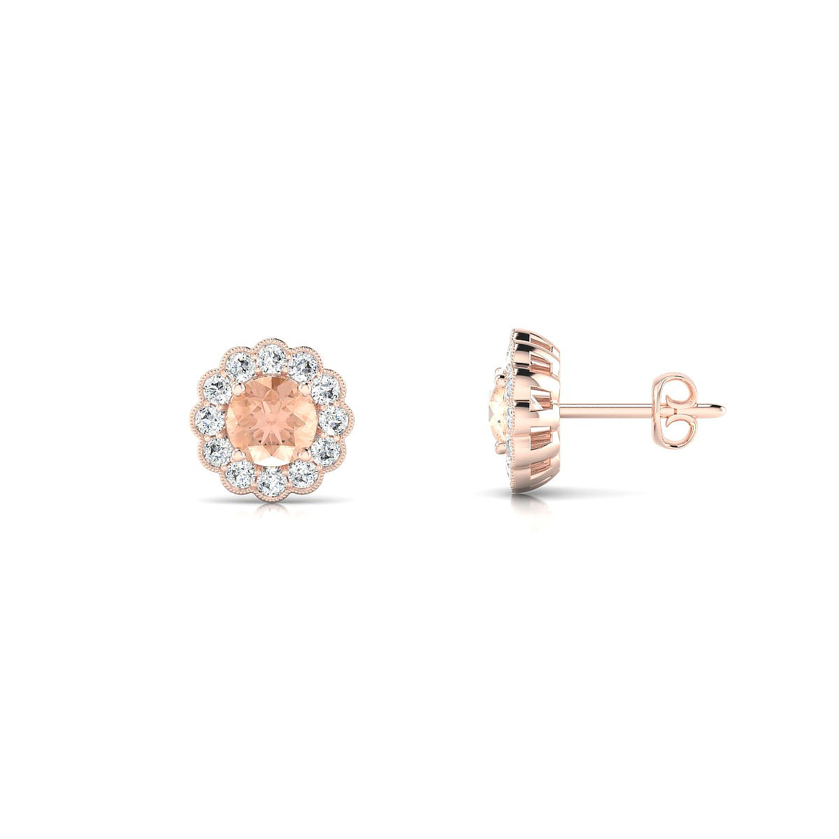 Solace | 18k Rose Gold 4.5 mm Round Morganite Earrings