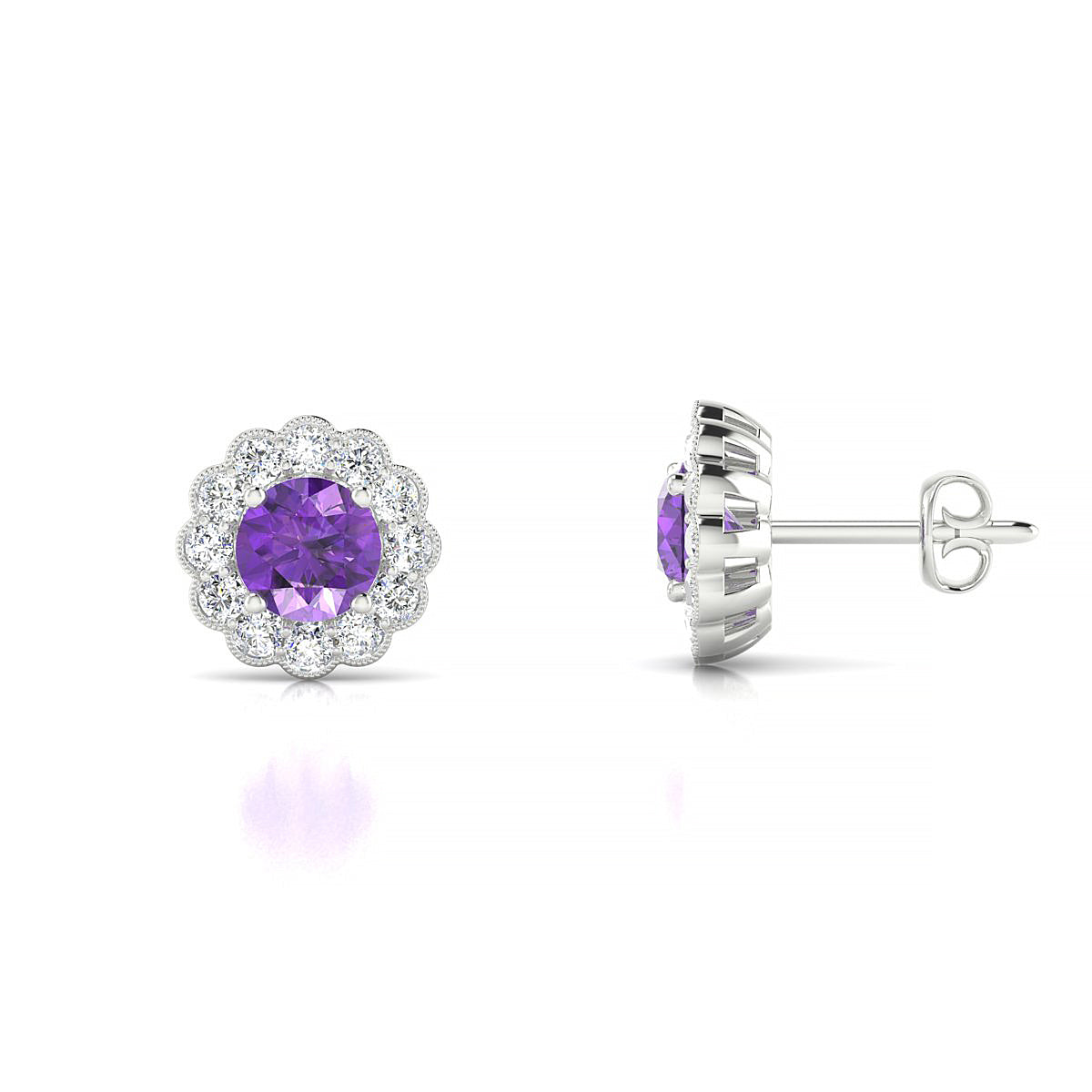 Solace | 18k White Gold 4.5 mm Round Amethyst Earrings