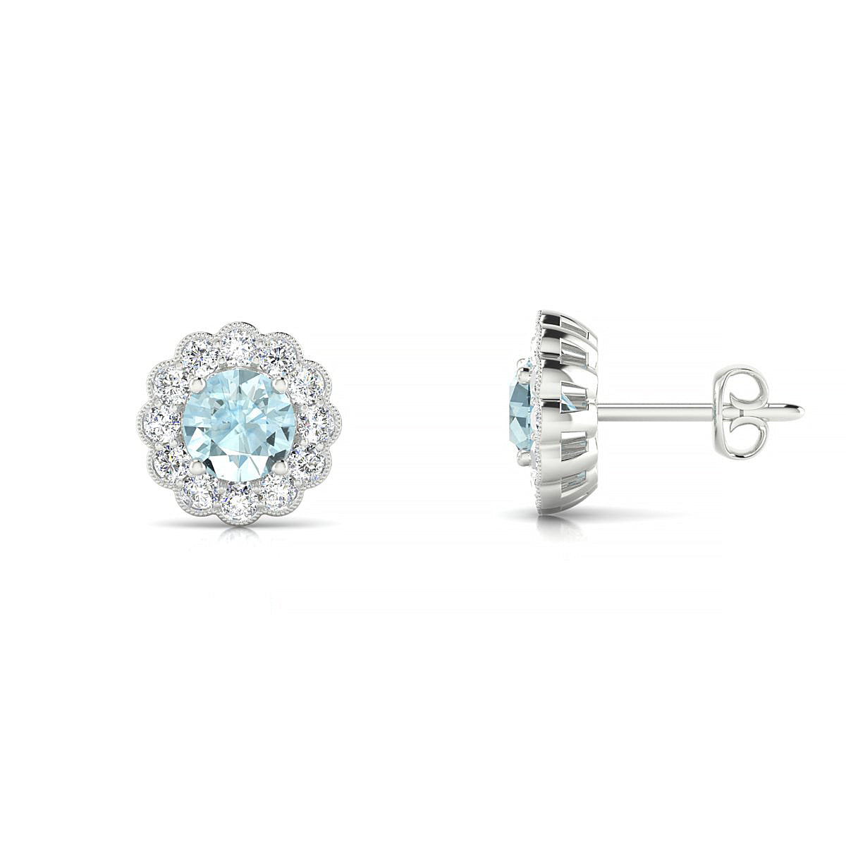 Solace | 18k White Gold 4.5 mm Round Aquamarine Earrings
