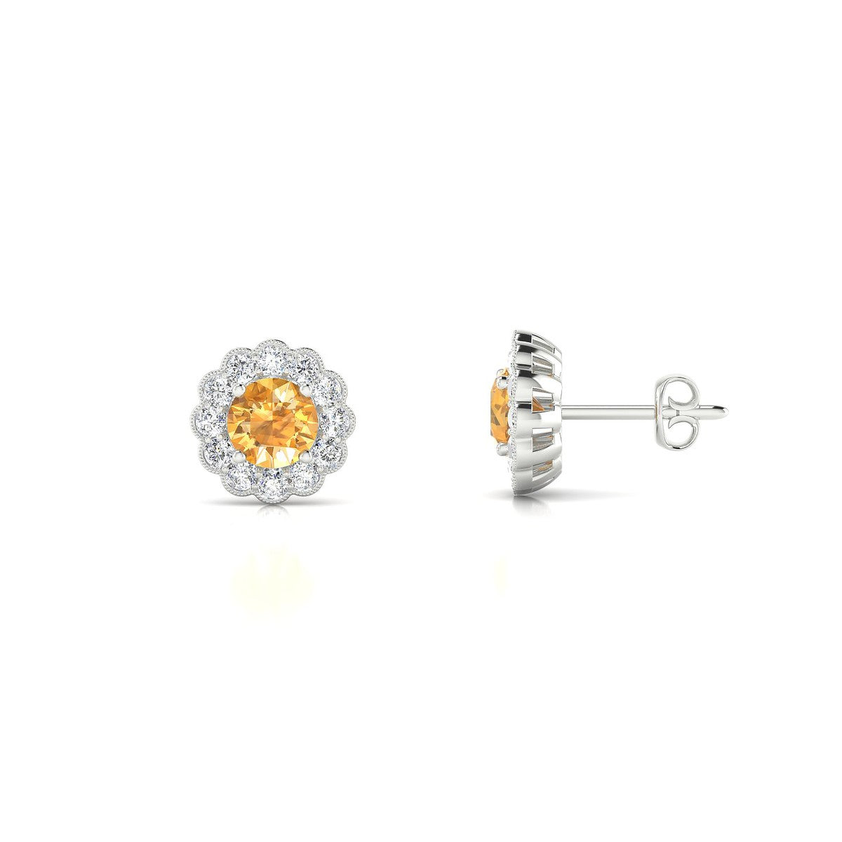 Solace | 18k White Gold 4.5 mm Round Citrine Earrings