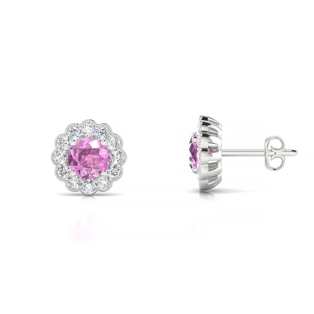 Solace | 18k White Gold 4.5 mm Round Pink Sapphire Earrings