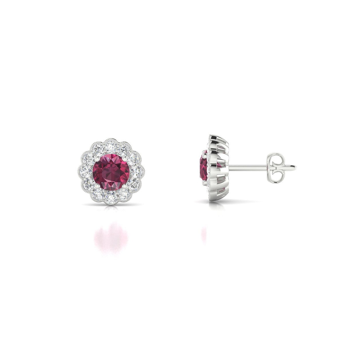 Solace | 18k White Gold 4.5 mm Round Rhodolite Earrings