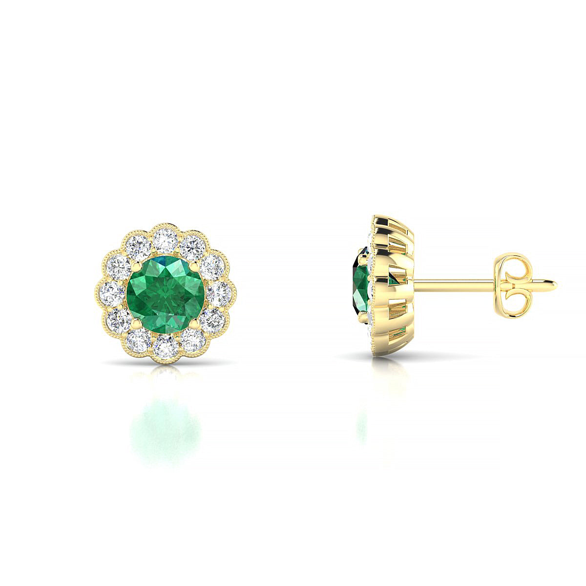 Solace | 18k Yellow Gold 4.5 mm Round Emerald Earrings