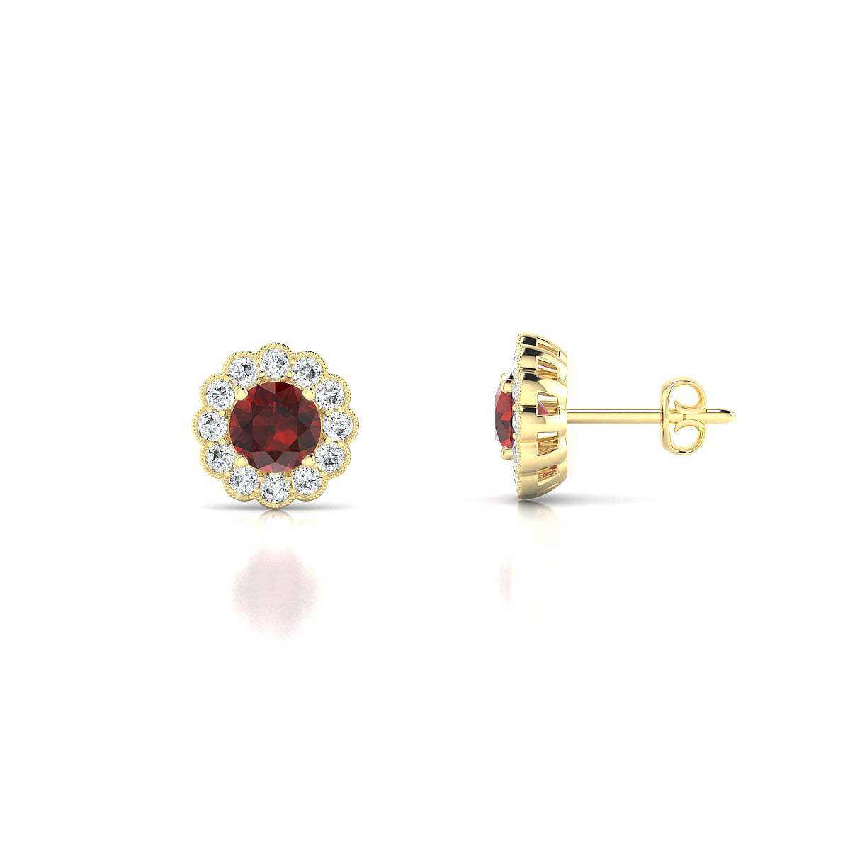 Solace | 18k Yellow Gold 4.5 mm Round Garnet Earrings