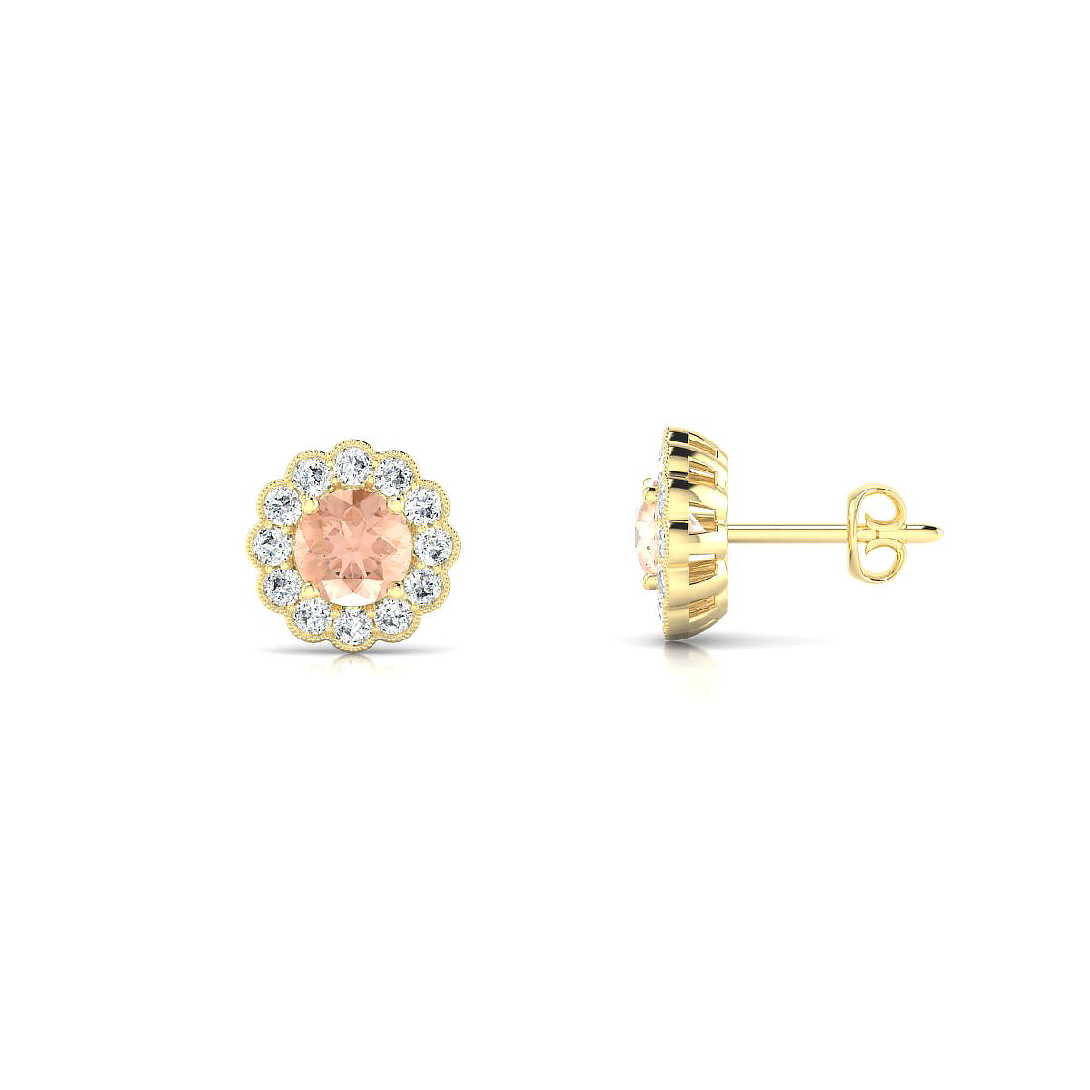 Solace | 18k Yellow Gold 4.5 mm Round Morganite Earrings