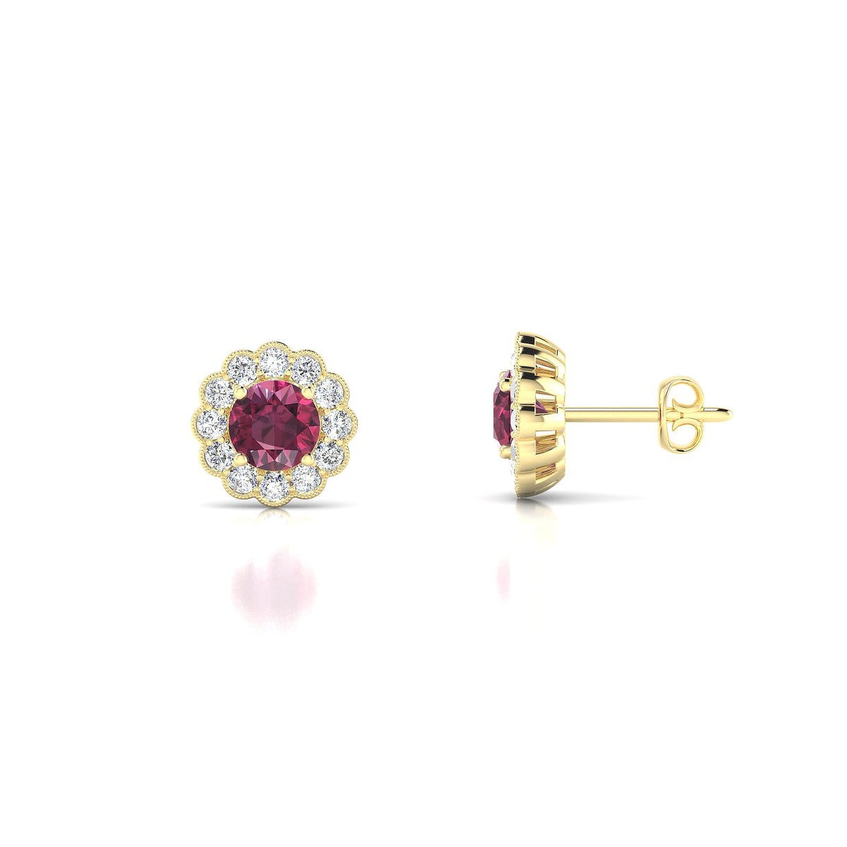 Solace | 18k Yellow Gold 4.5 mm Round Rhodolite Earrings
