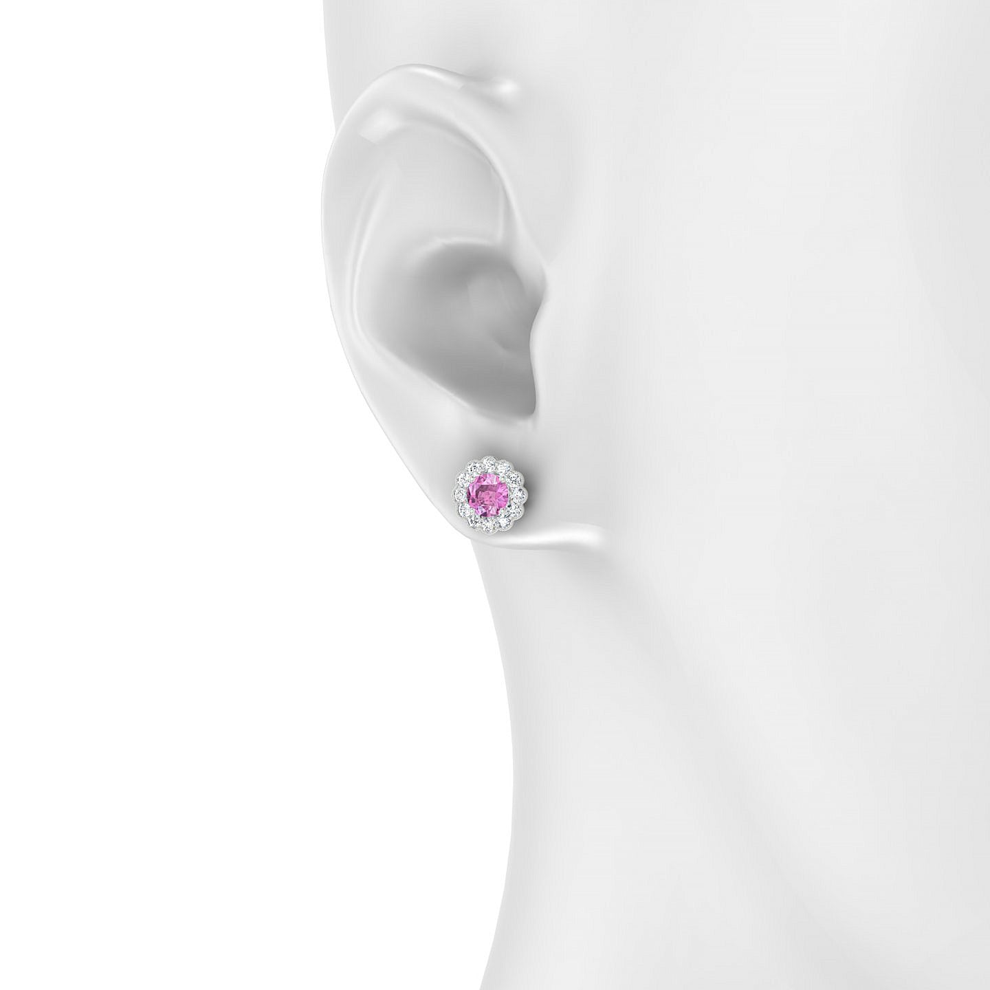Solace | 18k White Gold 4.5 mm Round Pink Sapphire Earrings
