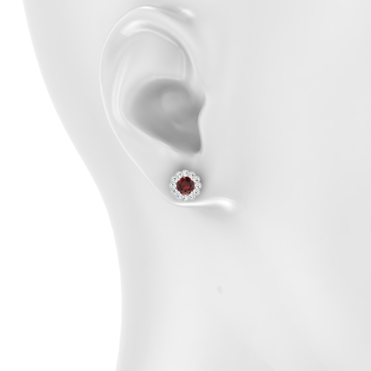 Solace | 18k White Gold 4.5 mm Round Garnet Earrings