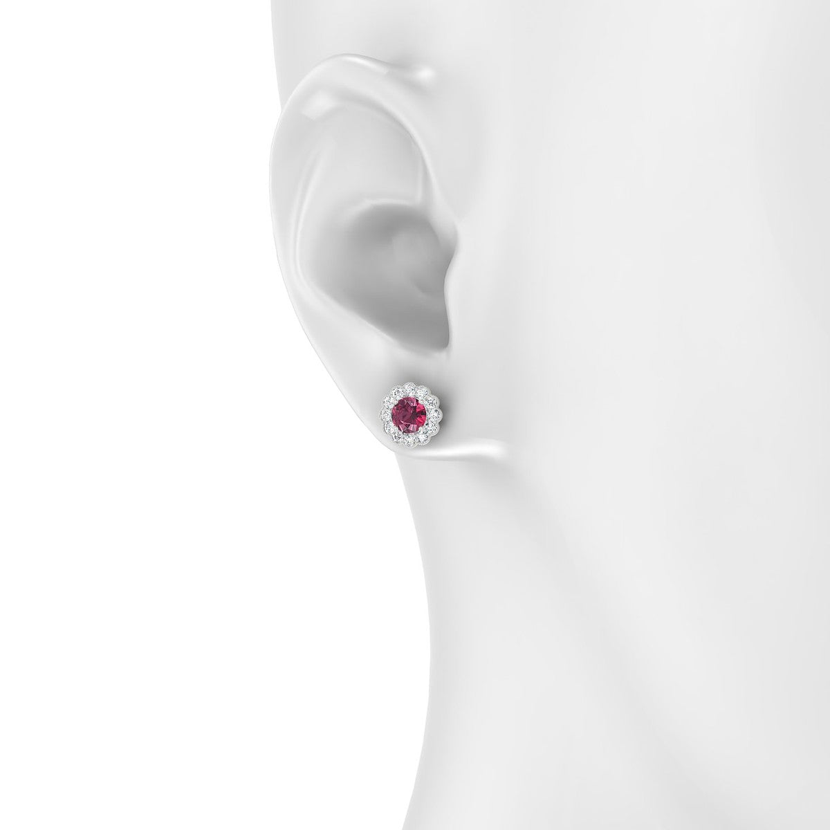 Solace | 18k White Gold 4.5 mm Round Rhodolite Earrings