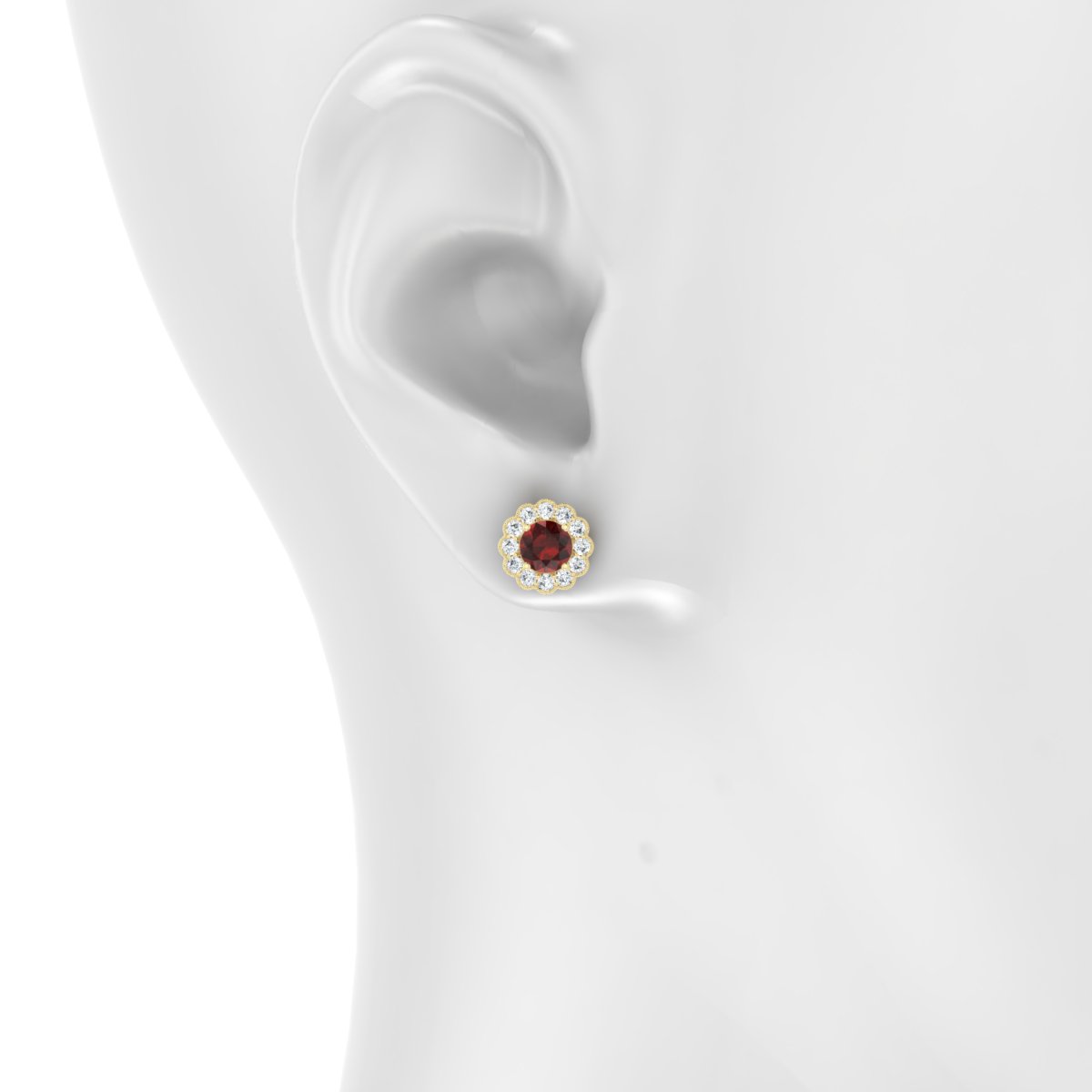 Solace | 18k Yellow Gold 4.5 mm Round Garnet Earrings