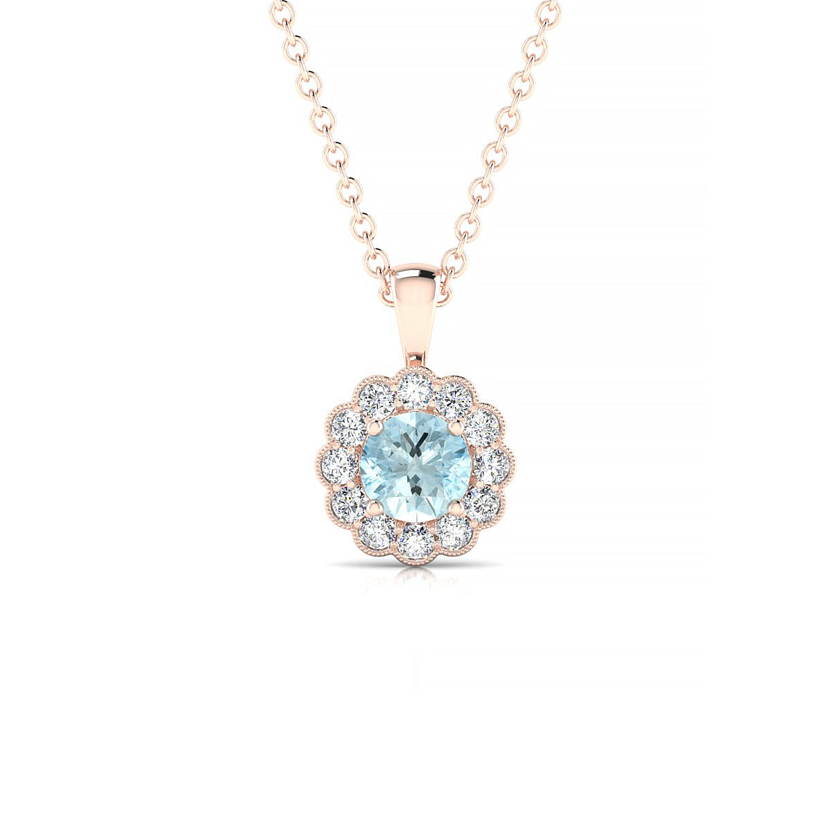 Solace | 18k Rose Gold 4.5 mm Round Aquamarine Pendant